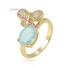 Cargar imagen en el visor de la galería, 14 K Gold Plated butterfly ring with turquoise zirconium - BIJUNET
