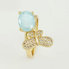 Charger l&#39;image dans la galerie, 14 K Gold Plated butterfly ring with turquoise zirconium - BIJUNET
