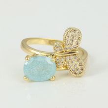 Cargar imagen en el visor de la galería, 14 K Gold Plated butterfly ring with turquoise zirconium - BIJUNET
