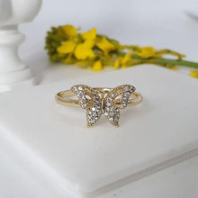 Load image into Gallery viewer, 14 K Gold Plated butterfly ring with white zirconium - BIJUNET
