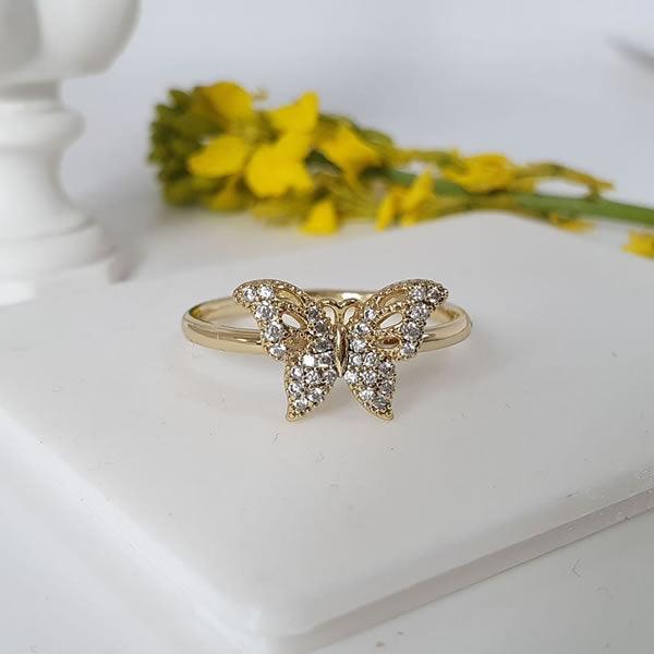 14 K Gold Plated butterfly ring with white zirconium - BIJUNET