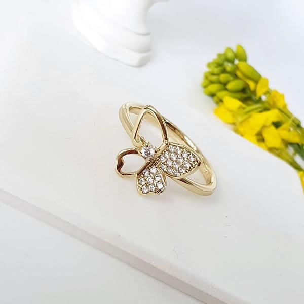 14 K Gold Plated butterfly ring with white zirconium - BIJUNET