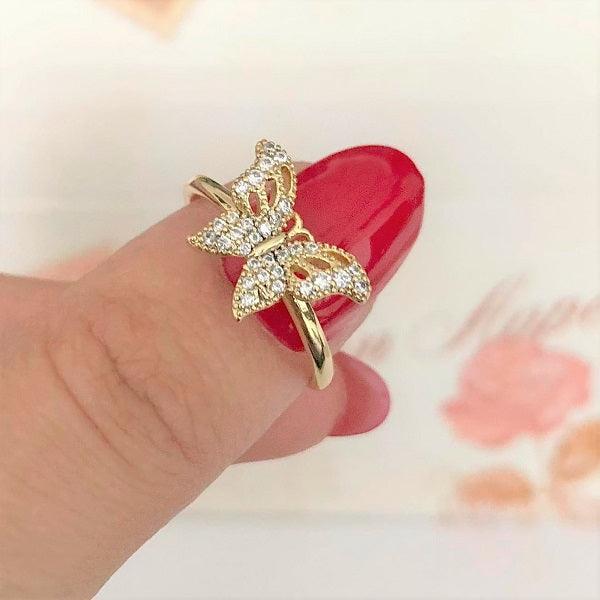 14 K Gold Plated butterfly ring with white zirconium – BIJUNET