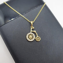 Load image into Gallery viewer, 14 K Gold Plated bycicle pendant with white zirconium - BIJUNET

