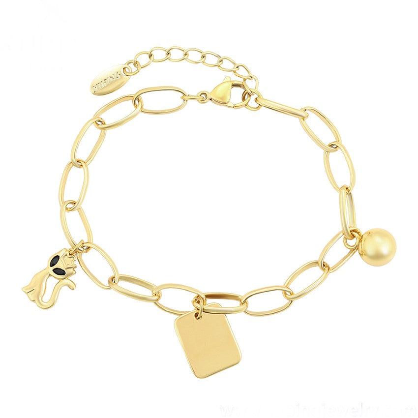 14 K Gold Plated cat chain bracelet - BIJUNET