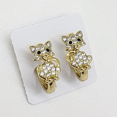 14 K Gold Plated cat earrings with white zirconium - BIJUNET