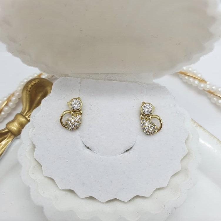 14 K Gold Plated cat earrings with white zirconium – BIJUNET Jewellery