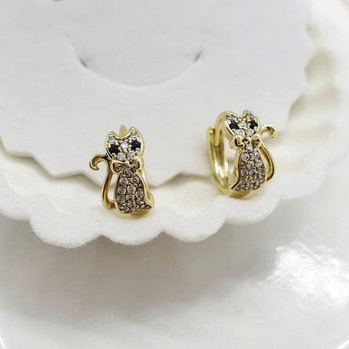 14 K Gold Plated cat earrings with white zirconium - BIJUNET