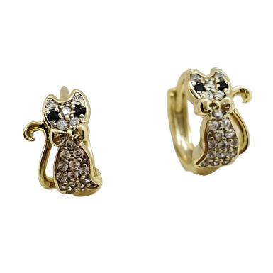 14 K Gold Plated cat earrings with white zirconium - BIJUNET