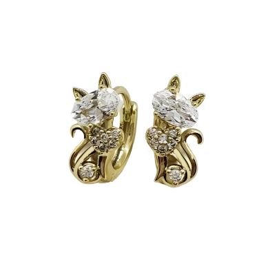 14 K Gold Plated cat earrings with white zirconium - BIJUNET
