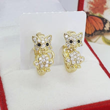 Load image into Gallery viewer, 14 K Gold Plated cat earrings with white zirconium - BIJUNET
