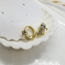 Load image into Gallery viewer, 14 K Gold Plated cat earrings with white zirconium - BIJUNET
