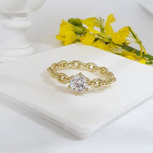 Cargar imagen en el visor de la galería, 14 K Gold Plated chain ring with white zirconium - BIJUNET
