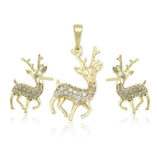 Load image into Gallery viewer, 14 K Gold Plated Christmas Reindeer pendant and earrings set with white zirconium - BIJUNET
