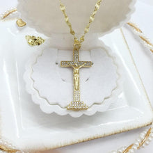 Load image into Gallery viewer, 14 K Gold Plated Cross pendant with white zirconium - BIJUNET
