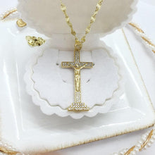 Charger l&#39;image dans la galerie, 14 K Gold Plated Cross pendant with white zirconium - BIJUNET
