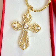 Load image into Gallery viewer, 14 K Gold Plated cross pendant with white zirconium - BIJUNET
