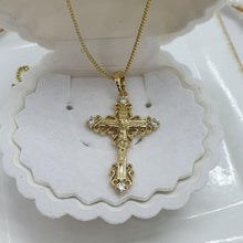 Load image into Gallery viewer, 14 K Gold Plated cross pendant with white zirconium - BIJUNET
