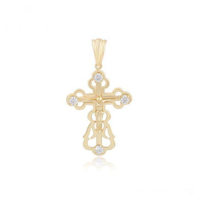 14 K Gold Plated cross pendant with white zirconium - BIJUNET