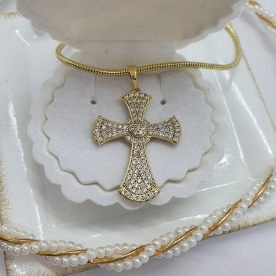 14 K Gold Plated Cross pendant with white zirconium - BIJUNET