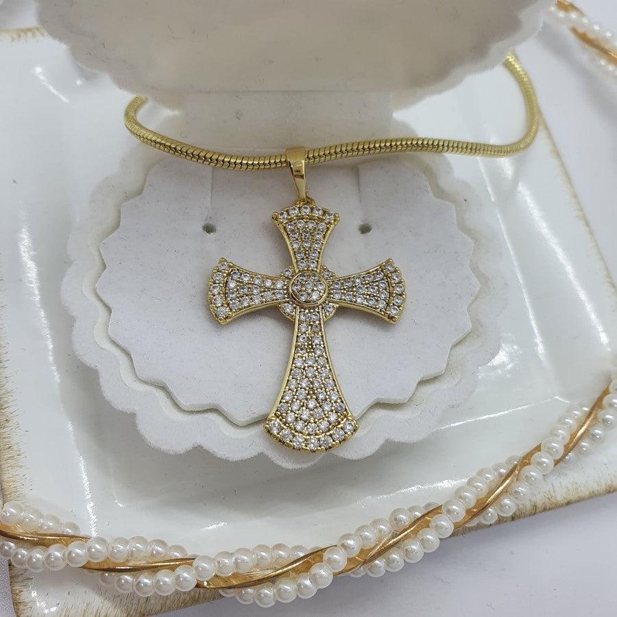 14 K Gold Plated Cross pendant with white zirconium - BIJUNET