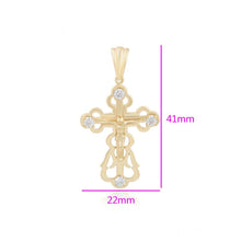 Load image into Gallery viewer, 14 K Gold Plated cross pendant with white zirconium - BIJUNET
