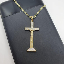 Load image into Gallery viewer, 14 K Gold Plated Cross pendant with white zirconium - BIJUNET
