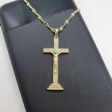 Cargar imagen en el visor de la galería, 14 K Gold Plated Cross pendant with white zirconium - BIJUNET
