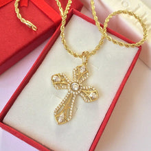 Load image into Gallery viewer, 14 K Gold Plated cross pendant with white zirconium - BIJUNET
