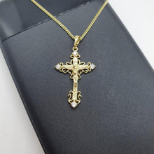 Load image into Gallery viewer, 14 K Gold Plated cross pendant with white zirconium - BIJUNET
