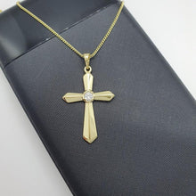 Load image into Gallery viewer, 14 K Gold Plated Cross pendant with white zirconium - BIJUNET
