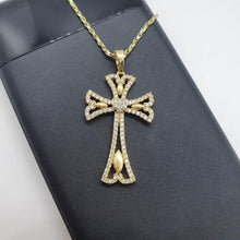 Load image into Gallery viewer, 14 K Gold Plated Cross pendant with white zirconium - BIJUNET
