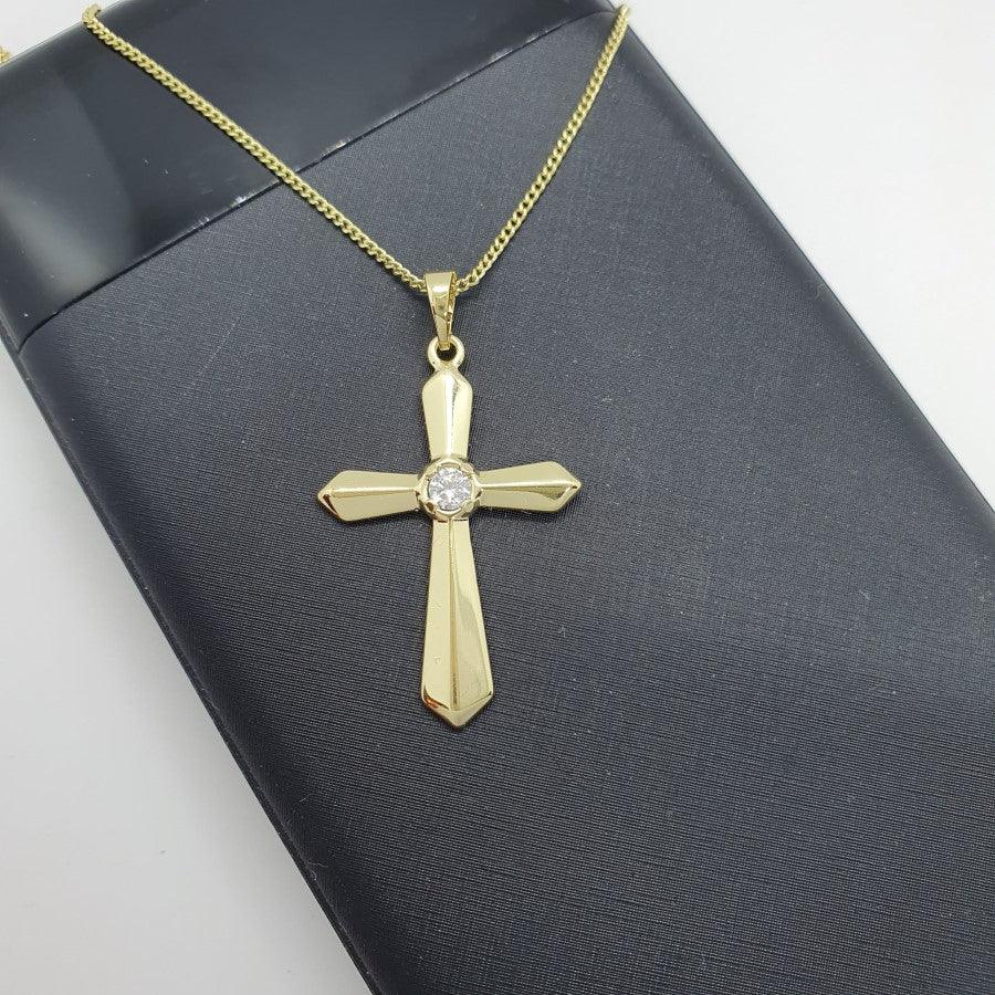 14 K Gold Plated Cross pendant with white zirconium - BIJUNET