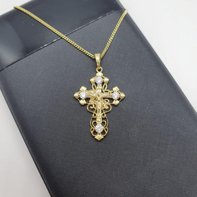 14 K Gold Plated cross pendant with white zirconium - BIJUNET