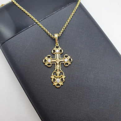 14 K Gold Plated cross pendant with white zirconium - BIJUNET
