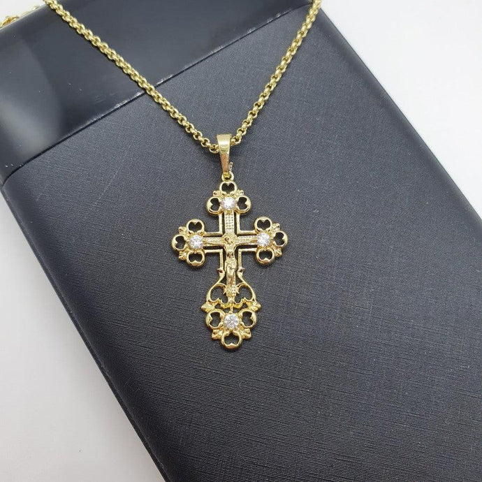 14 K Gold Plated cross pendant with white zirconium - BIJUNET