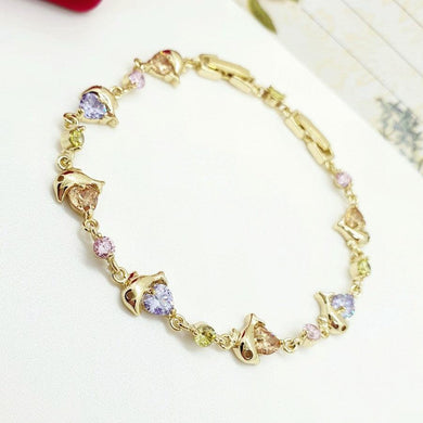 14 K Gold Plated dolphin bracelet with multicoloured zirconium - BIJUNET