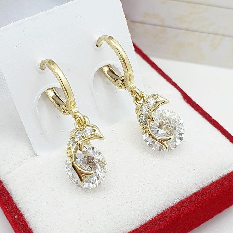 14 K Gold Plated dolphin earrings with white zirconium - BIJUNET