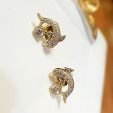 Load image into Gallery viewer, 14 K Gold Plated dolphin earrings with white zirconium - BIJUNET
