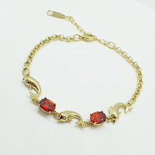 Load image into Gallery viewer, 14 K Gold Plated dolphins bracelet with red zirconium - BIJUNET
