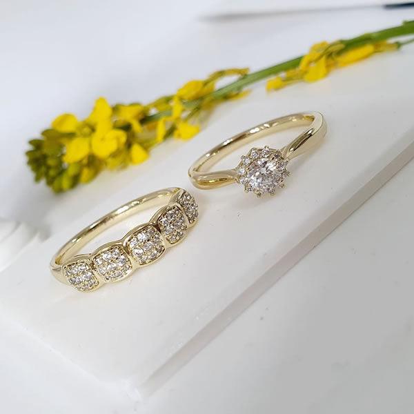 14 K Gold Plated double ring with white zirconium - BIJUNET