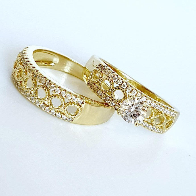 14 K Gold Plated double ring with white zirconium - BIJUNET