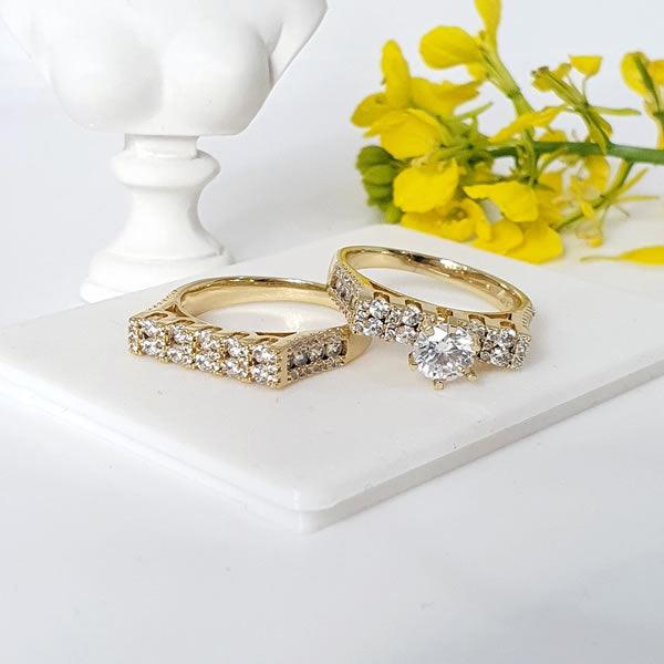 14 K Gold Plated double ring with white zirconium - BIJUNET