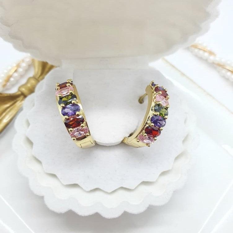14 K Gold Plated earrings with multicoloured zirconium - BIJUNET