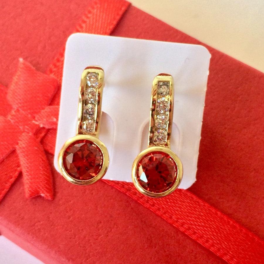 14 K Gold Plated earrings with red zirconium - BIJUNET