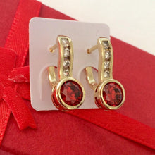 Charger l&#39;image dans la galerie, 14 K Gold Plated earrings with red zirconium - BIJUNET
