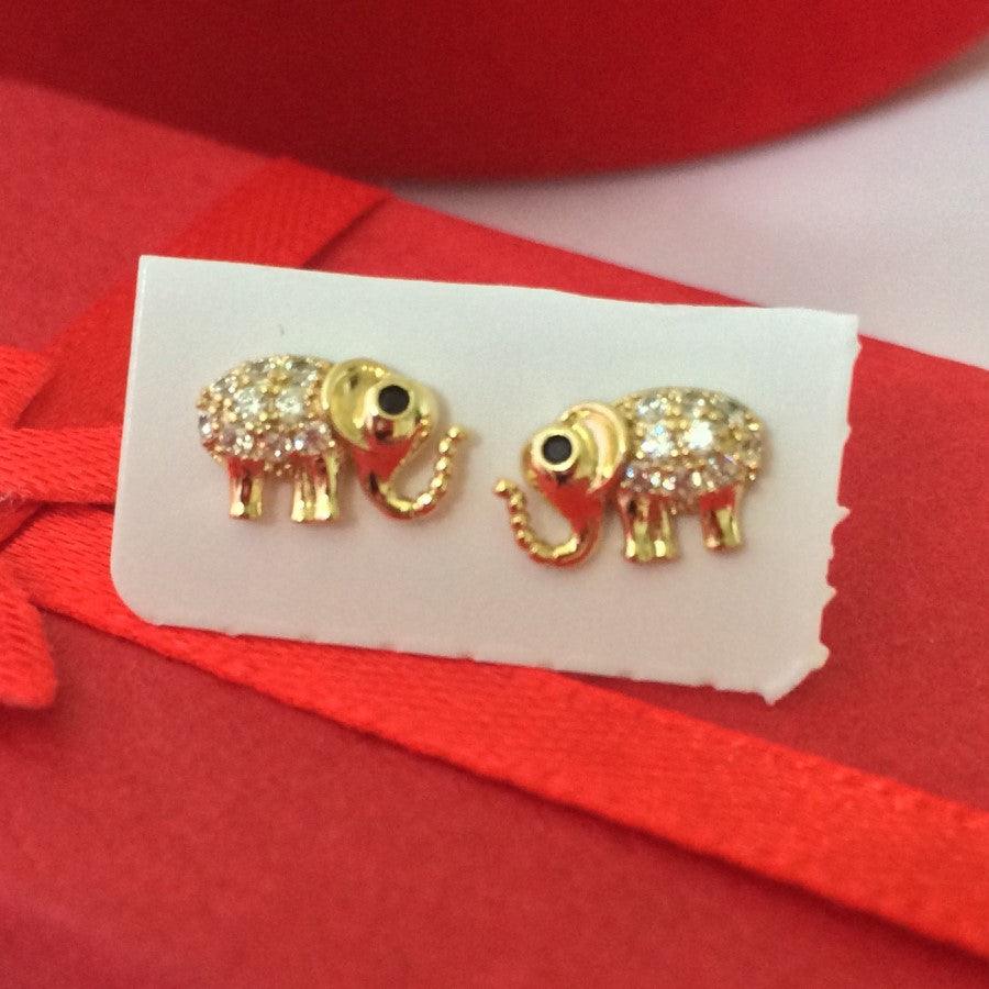 14 K Gold Plated elephant earrings with white zirconium - BIJUNET