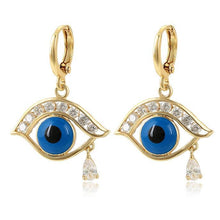 Charger l&#39;image dans la galerie, 14 K Gold Plated Eye earrings with white zirconium - BIJUNET
