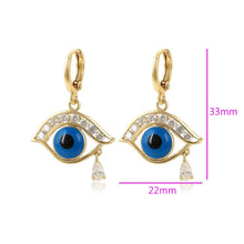 Load image into Gallery viewer, 14 K Gold Plated Eye earrings with white zirconium - BIJUNET
