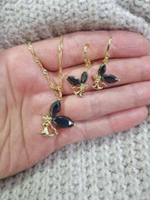 Load image into Gallery viewer, 14 K Gold Plated Fairy pendant and earrings set with black zirconium - BIJUNET
